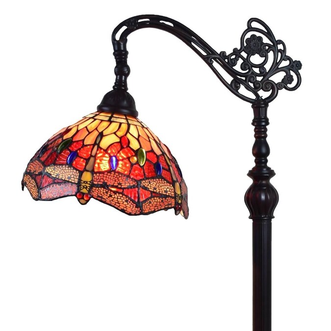 Amora Lighting Tiffany Stained Glass Dragonfly Reading Floor Lamp 62-in Tall - Handcrafted with Multiple Colors - UL Listed