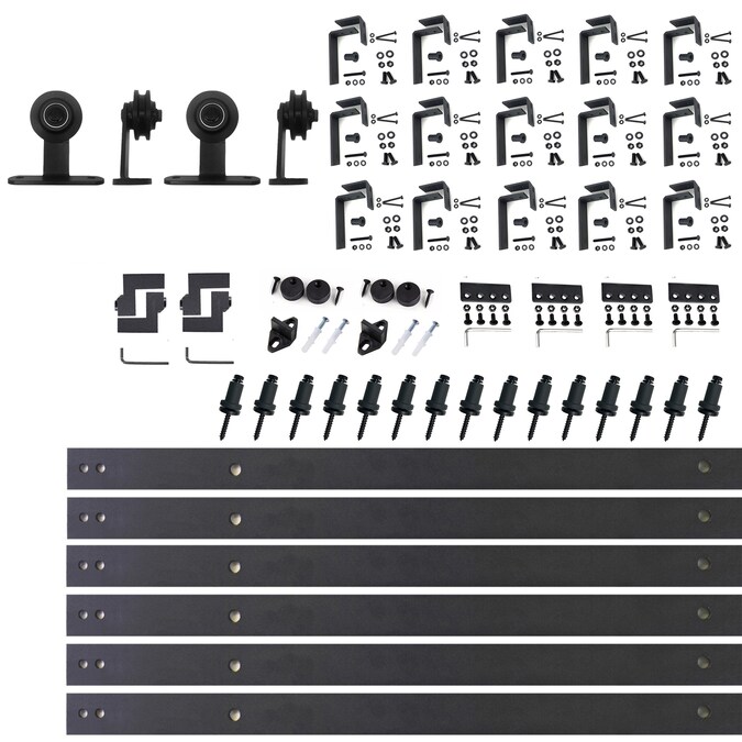 HOMACER 216-in Rustic Black Indoor Top Mount Double Bypass Barn Door Hardware Kit