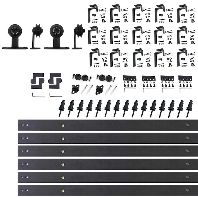 HOMACER 240-in Rustic Black Indoor Top Mount Double Bypass Barn Door Hardware Kit