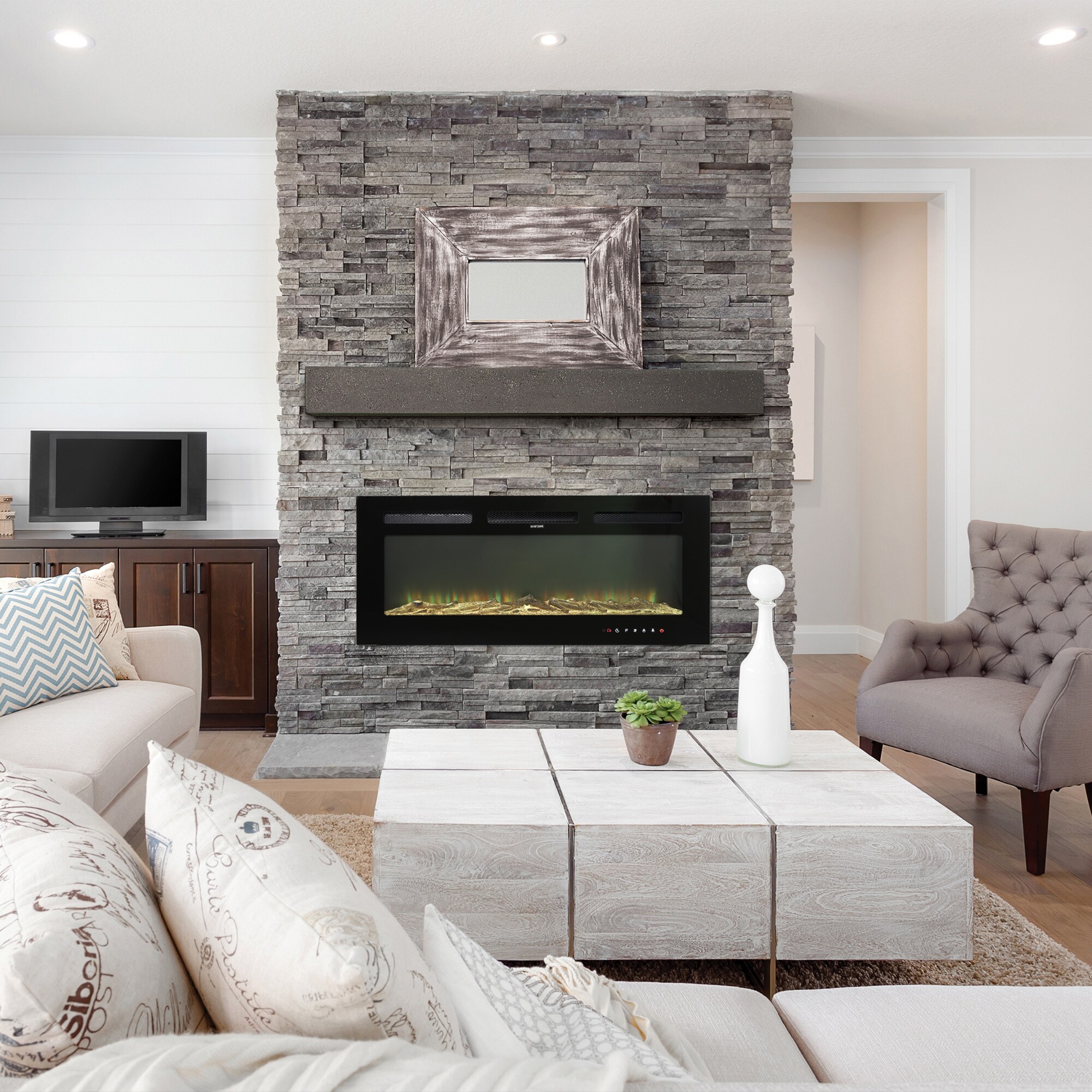 36-Inches W Black Wall mount LED Wall-mount Electric Fireplace with Remote Control Included - Image 3