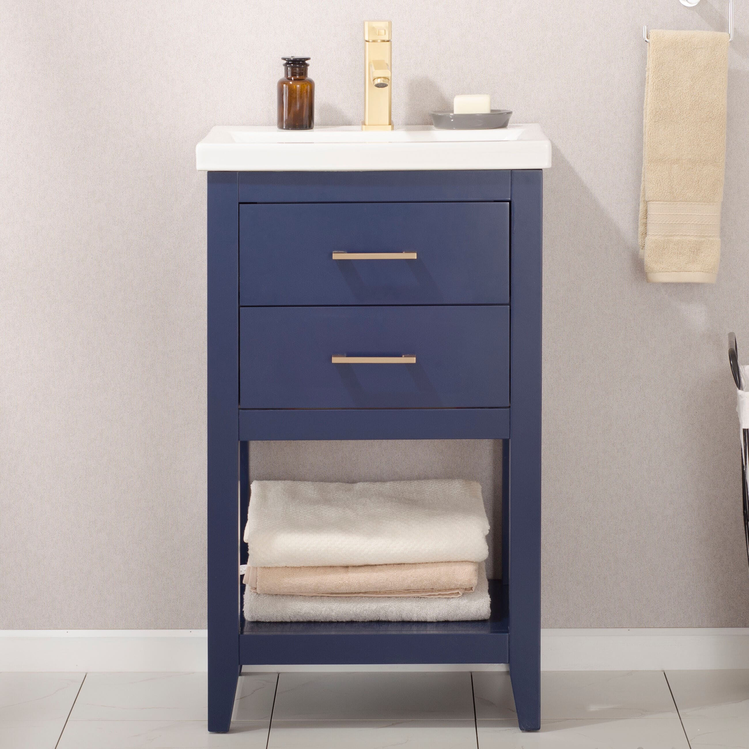 Cara 20-in Blue Single sink Bathroom Vanity with White Porcelain Top