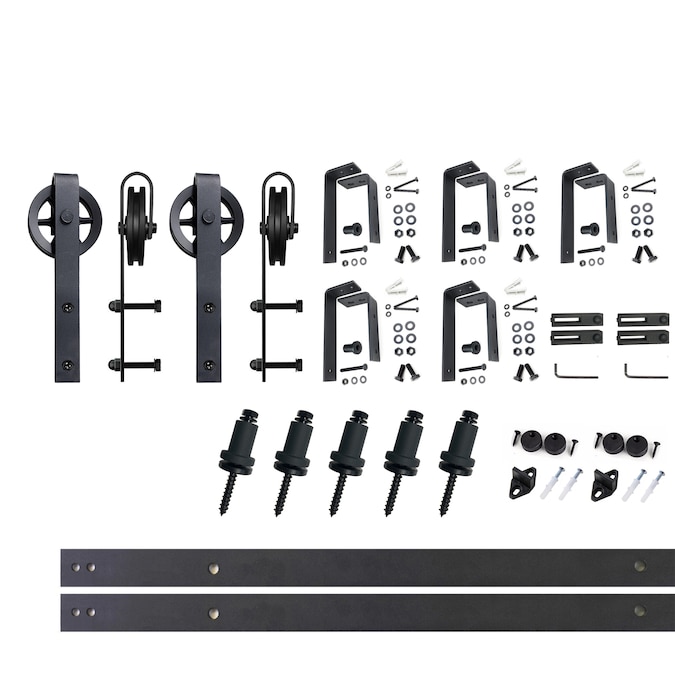 HOMACER 72-in Rustic Black Indoor Spoke Wheel Double Bypass Barn Door Hardware Kit