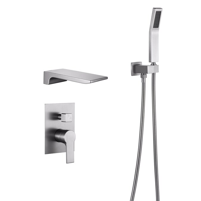 Cobbe Brushed Nickel 1-handle Handheld Rectangle Bathtub and Shower Faucet Valve Included