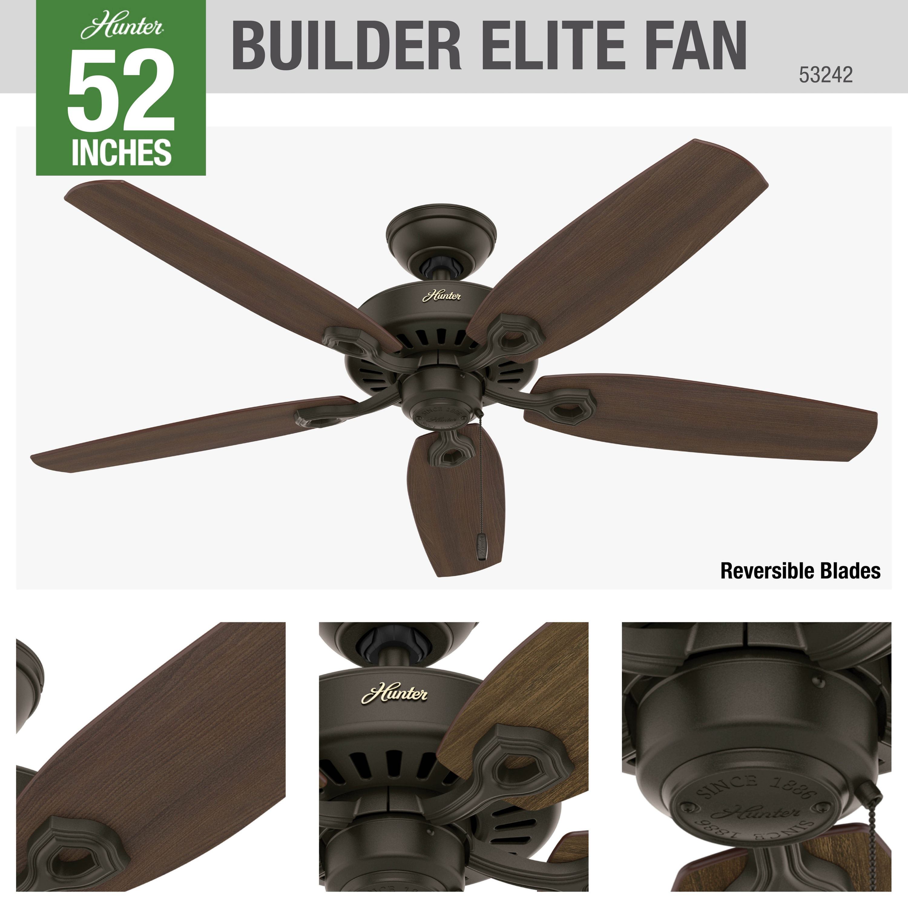 Builder Elite 52-in New Bronze with Brazilian Cherry/Harvest Mahogany Blades Ceiling Fan Light Kit Compatible ( 5 -Blade ) - Image 14
