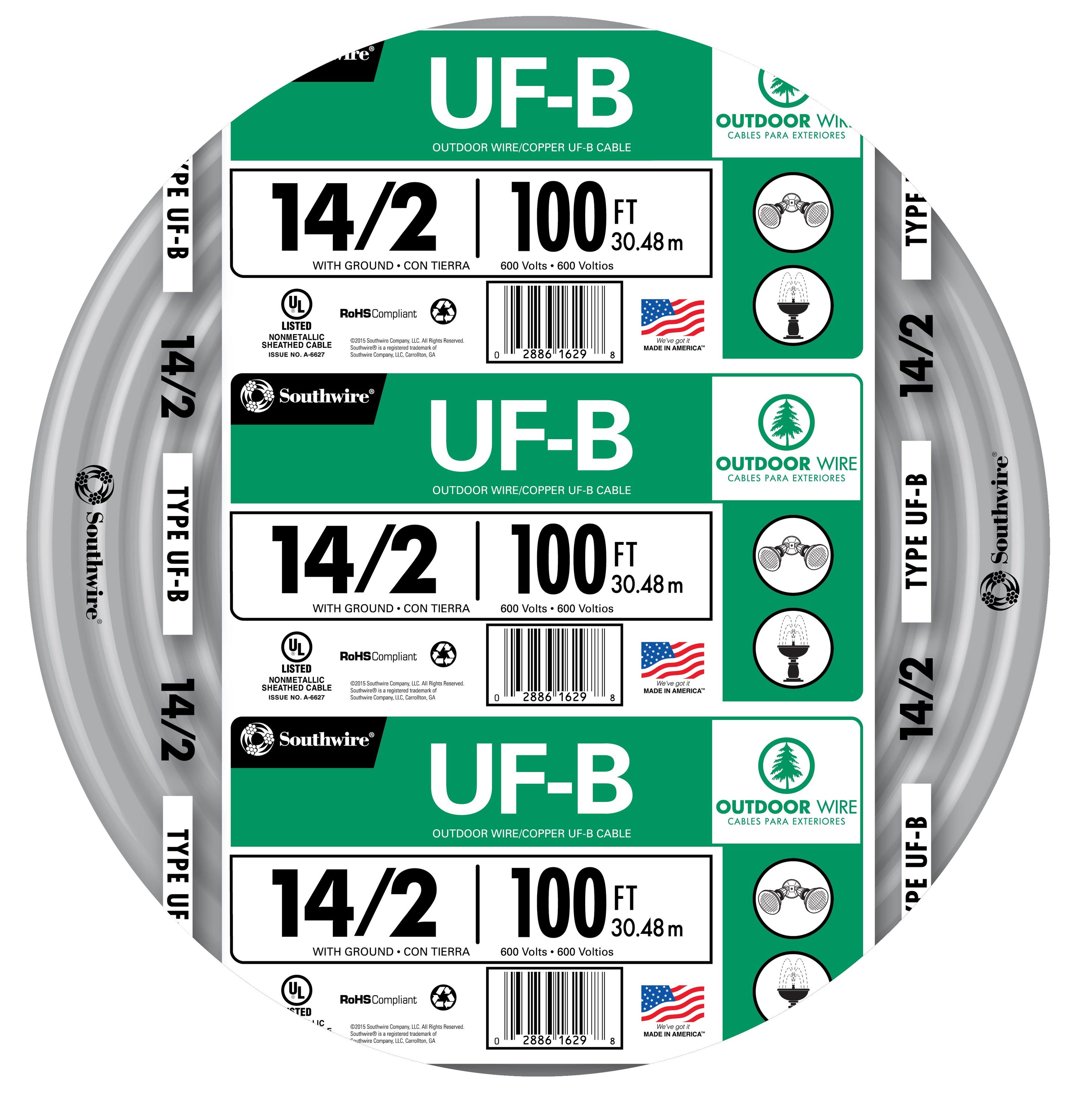 100-ft 14 / 2 Solid UF-B Wire W/G ( By-the-roll )