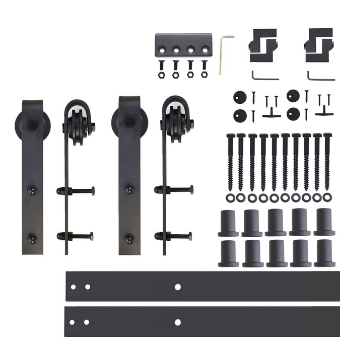 HOMACER 144-in Rustic Black Indoor J-strap Double Barn Door Hardware Kit