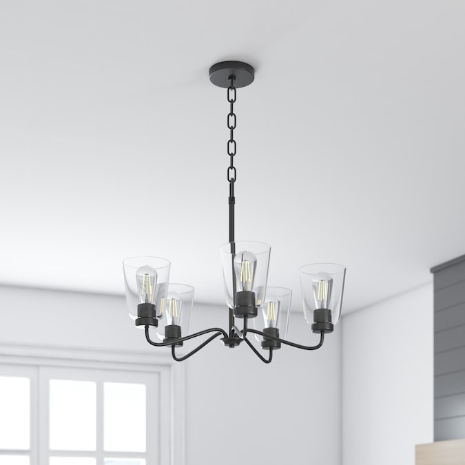 Project Source Traywick 5-Light Matte Black Transitional LED Dry rated Chandelier