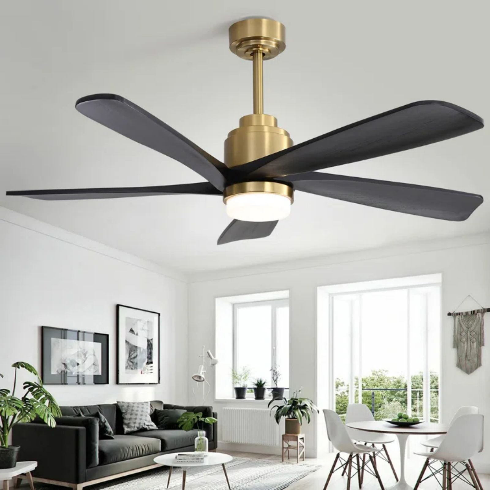 52K085SMTY 52-in Color-Changing Outdoor Smart Gold with Black Blades Ceiling Fan With Light and Remote ( 5 -Blade ) - Image 7