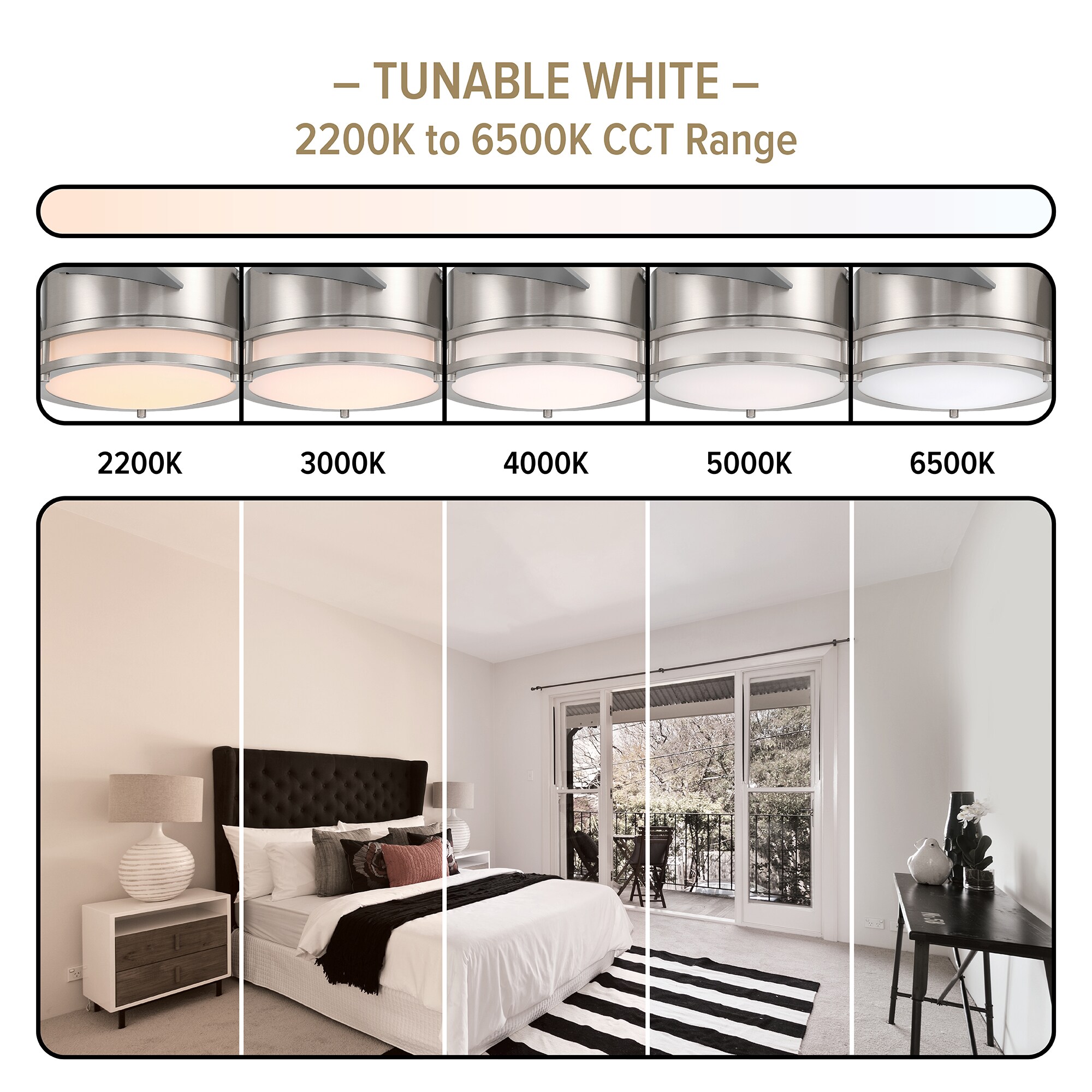 Cassini 52-in Color-Changing Integrated LED Outdoor Flush Mount Smart Brushed Nickel with Silver Blades Ceiling Fan With Light - Remote Included ( 3 -Blade ) - Image 6