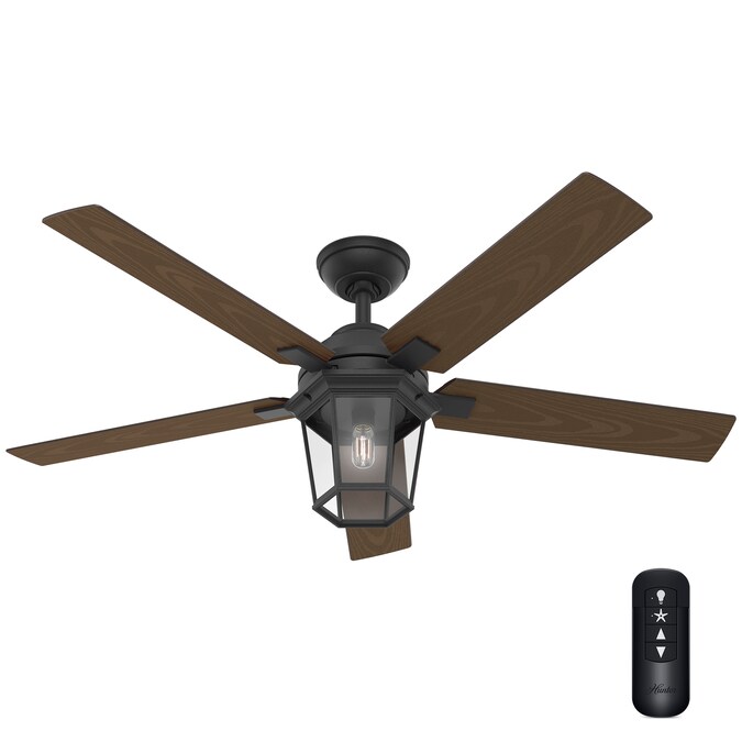 Hunter Candle Bay 52-in Natural Iron with Cocoa Blades LED Indoor/Outdoor Ceiling Fan with Light and Remote (5-Blade)