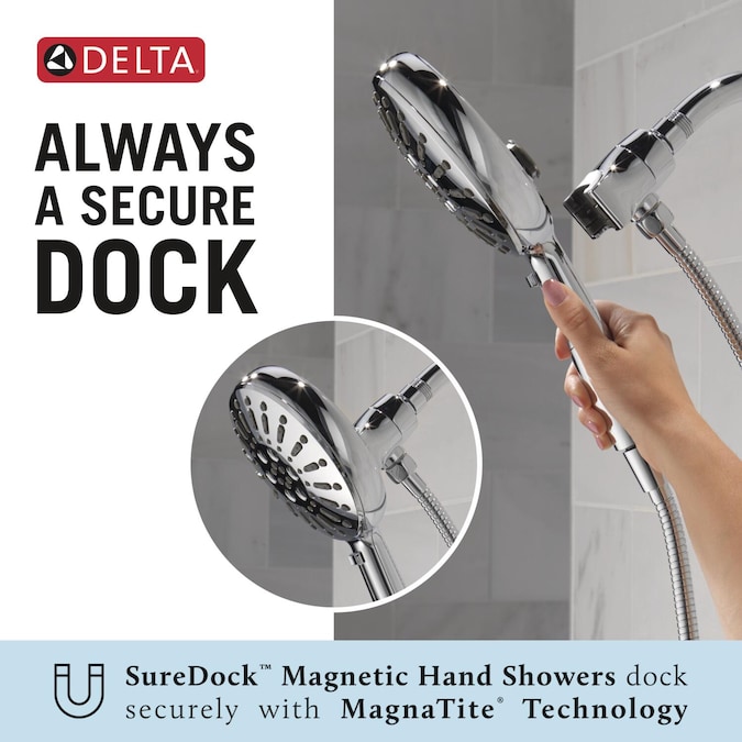 Delta SureDock Magnetic Lumicoat Chrome 6.19-in Round Handheld Shower Head 1.75-GPM (6.6-LPM) - Image 4