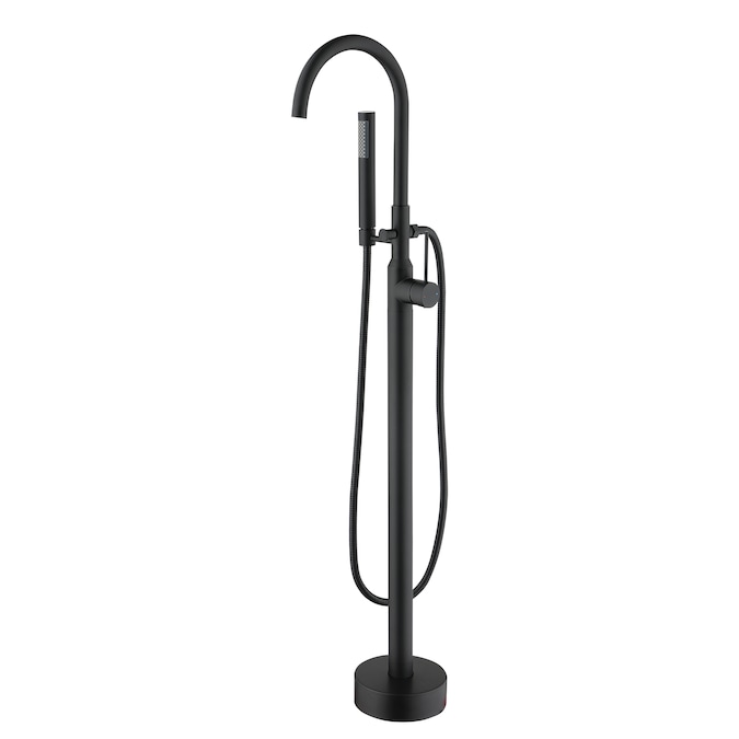 WELLFOR Matte Black 1-handle Freestanding High-arc Bathtub Faucet with Hand Shower (Valve Included)