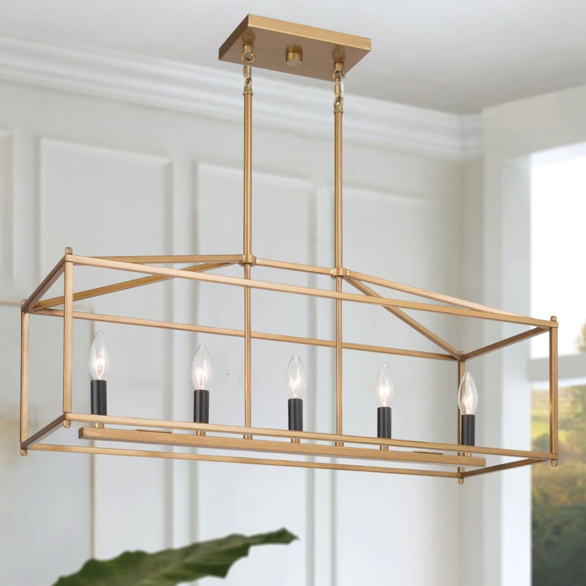 Lucas 5 -Light Antique Gold and Black Candle 30-in Modern/contemporary Geometric Large Hanging Kitchen island light