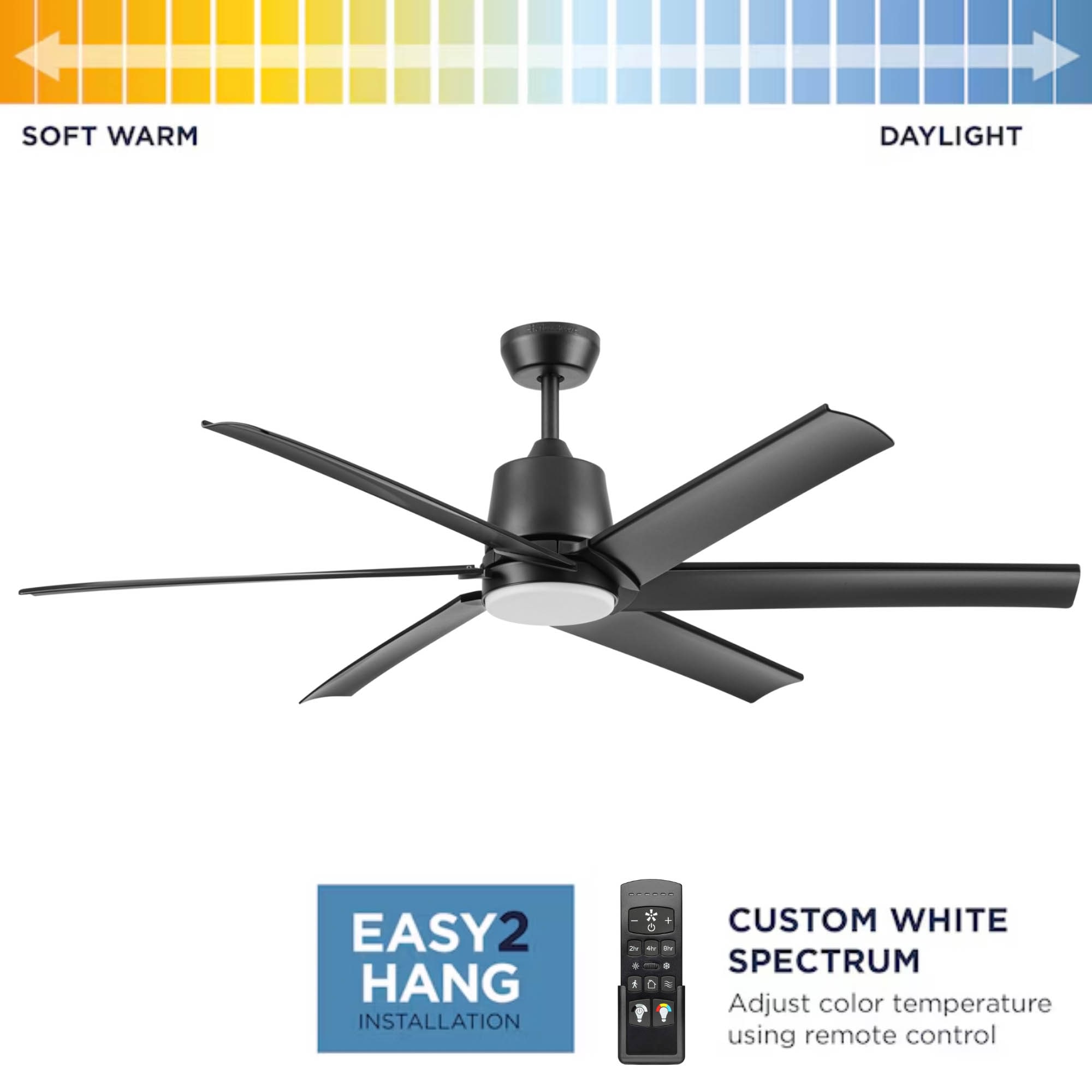 Outermark 60-in Color-Changing Integrated LED Outdoor Matte Black with Black Blades Ceiling Fan With Light - Remote Included ( 6 -Blade ) - Image 2