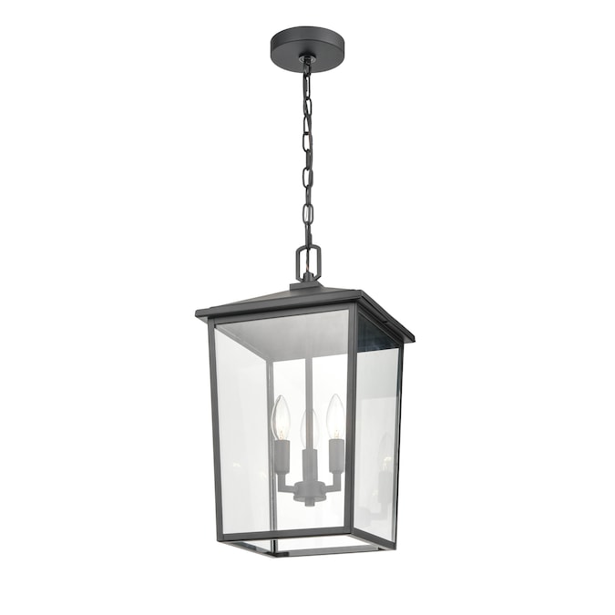 Millennium Lighting Fetterton 3-Light Powder Coat Black Transitional Clear Glass Lantern Medium Outdoor Hanging Pendant Light