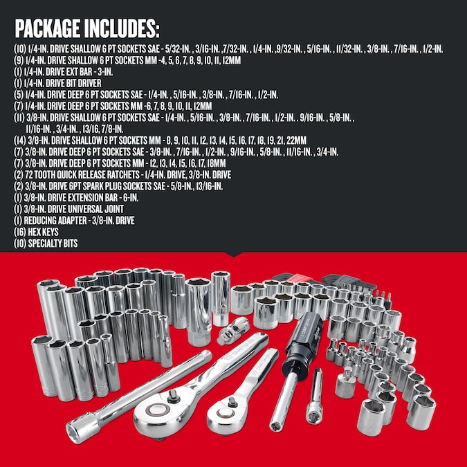 CRAFTSMAN 105-Piece Standard (SAE) and Metric Combination Polished Chrome Mechanics Tool Set with Hard Case - Image 2
