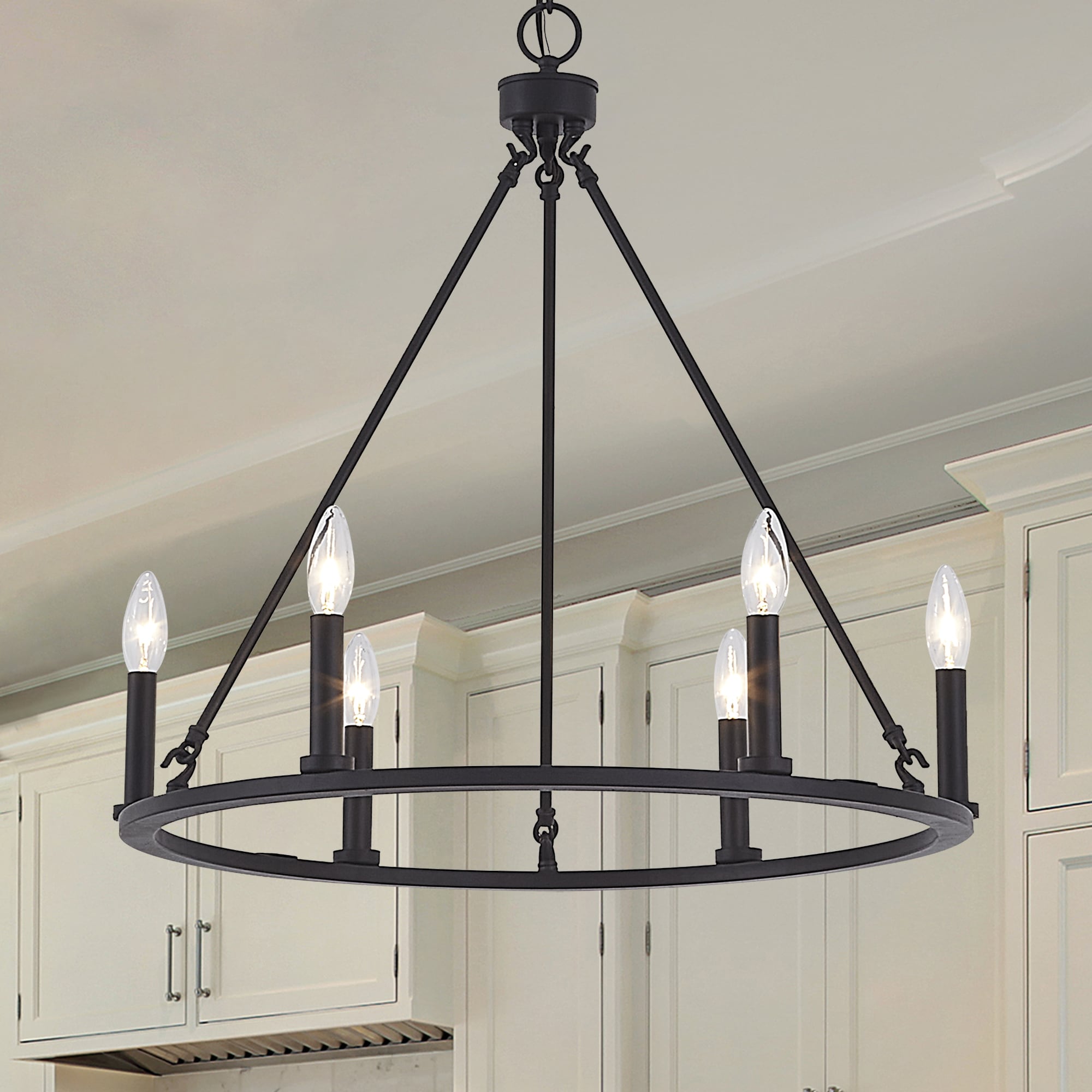 Birdena 6 -Light Matte Black Farmhouse Bare bulb For Use in Bedrooms, Dining Rooms, Foyers, Kitchens, Living Rooms Chandelier