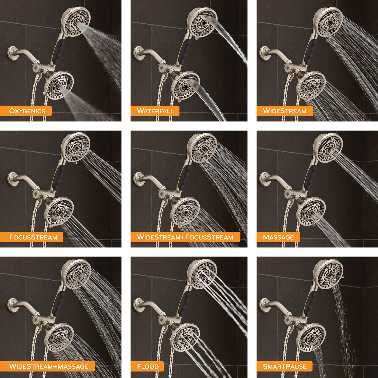 PowerMax 99.0 -Spray Brushed Nickel 4.5-in Round Dual/Combo High Pressure Shower Head 1.8 GPM - Image 3