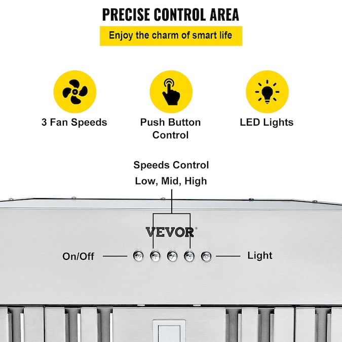 VEVOR Insert Range Hood 3-Speed 36-in 800-CFM Ducted 201 Stainless Steel Under Cabinet Range Hoods Undercabinet Mount with Charcoal Filter - Image 5