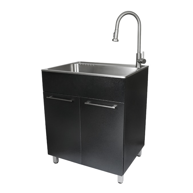 Presenza 28-in x 22-in 1-Basin Brushed Steel Drop-In Utility Tub with Faucet