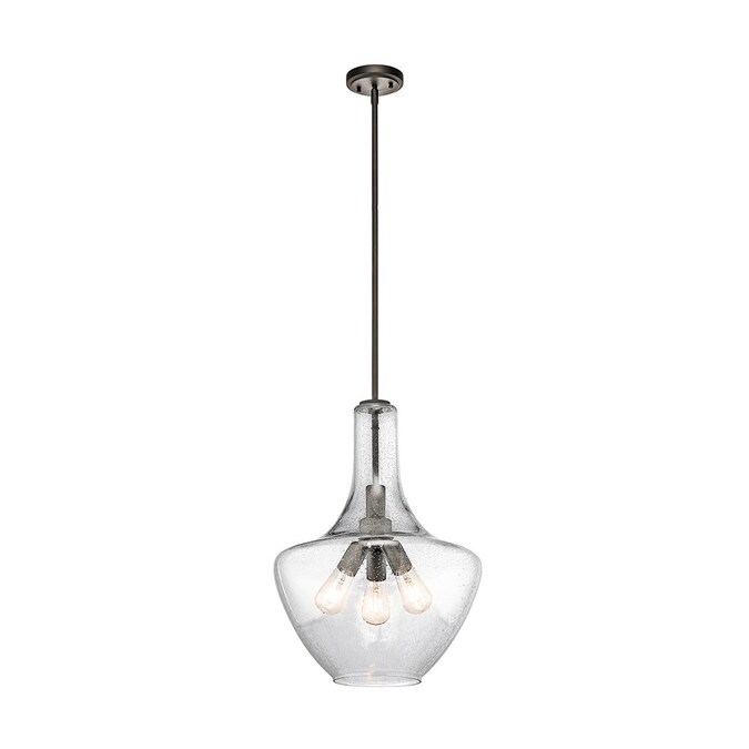 Kichler Everly 3-Light Olde Bronze Transitional Seeded Glass Teardrop Led, Medium Hanging Pendant Light