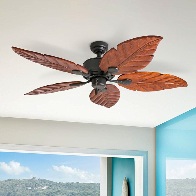 Honeywell Willow View 52-in Bronze with Dark Cherry Carved Wood Blades Indoor Downrod or Flush Mount Ceiling Fan Light Kit Compatible (5-Blade) - Image 3