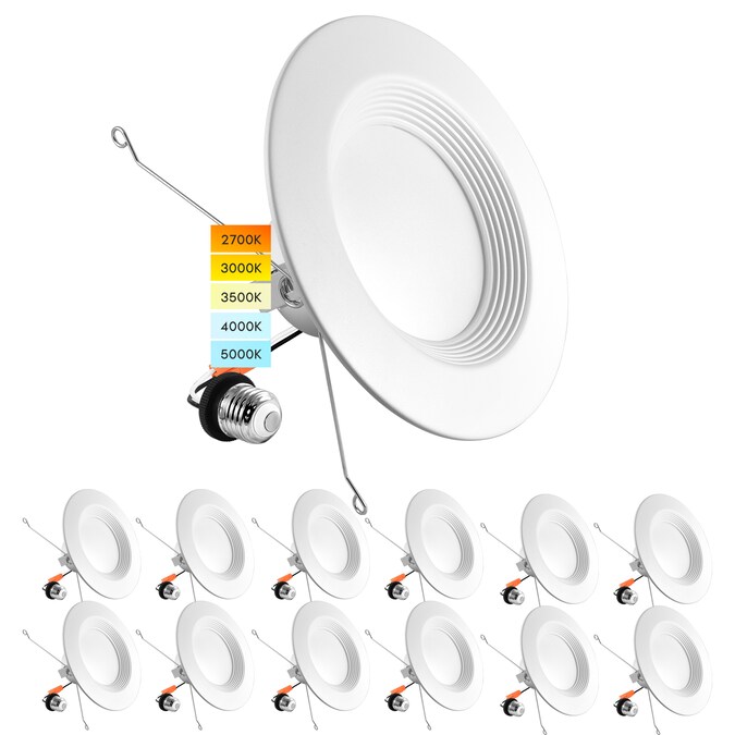 Luxrite White 5-in or 6-in 1100-Lumen Switchable Round Dimmable LED Canned Shower Recessed Downlight (12-Pack)