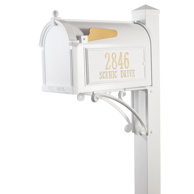 Ground Mount White Metal Extra Large Mailbox with Post