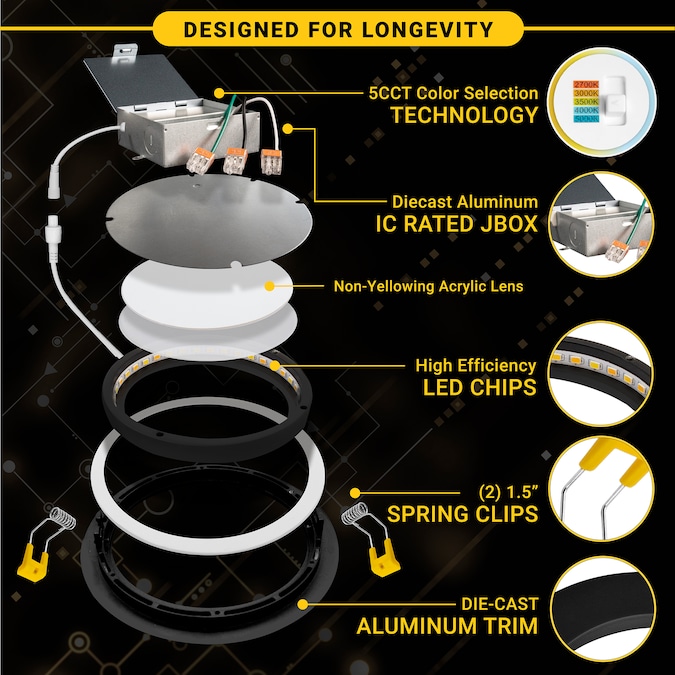 NUWATT Ultra Slim Gimbal Adjustable Lens Black 4-in 630-Lumen Switchable Round Dimmable LED Canless Recessed Downlight (12-Pack) - Image 5