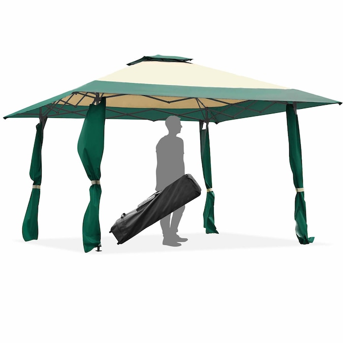 CASAINC 10-ft x 10-ft Pop Up Gazebo Tent Square Green White Metal Polyester Roof Pop-up Gazebo