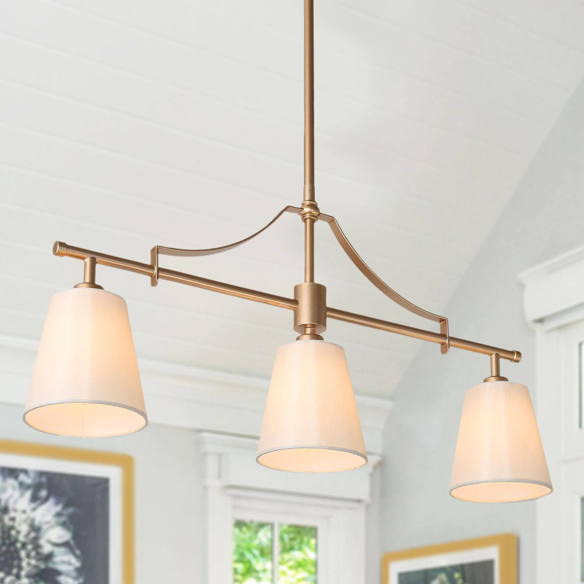 Transitional 3 -Light Depth Gold and Fabric Shade Modern/contemporary Linear Large Hanging Kitchen island light