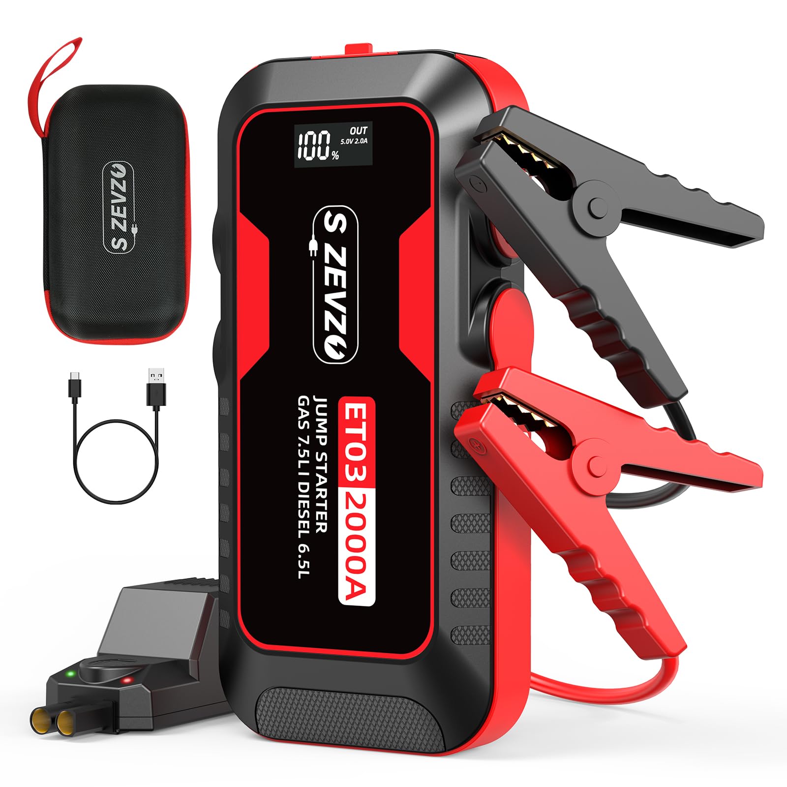 2000 -Amp 12 -Volt Portable Car Battery Jump Starter with Digital Display