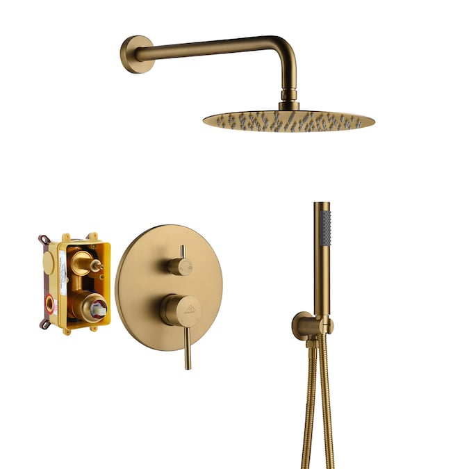 CASAINC Brush Gold 10-in Waterfall Built-In Shower Faucet System with 2-way Diverter (Pressure-balanced Valve Included)