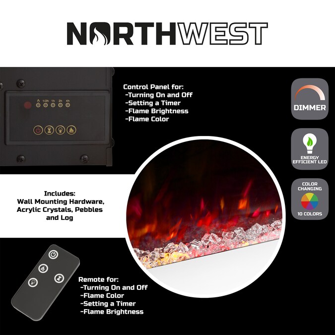 Hastings Home 36-in W White LED Wall-mount Electric Fireplace with Remote Control Included - Image 8