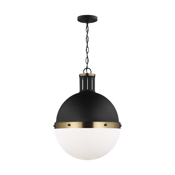 Generation Lighting Hanks Midnight Black Transitional White Glass Globe Large Hanging Pendant Light