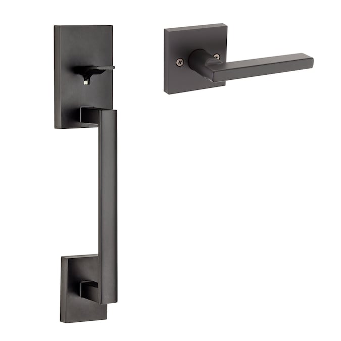 Kwikset Signature Series San Clemente Iron Black Single-Cylinder Deadbolt Entry Door Handleset with Halifax Lever