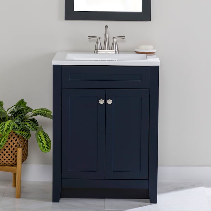 Diamond NOW Roswell 24-in Deep Blue Single Sink Bathroom Vanity with White Cultured Marble Top