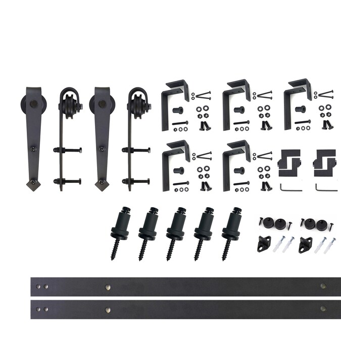 HOMACER 72-in Rustic Black Indoor Arrow Double Bypass Barn Door Hardware Kit