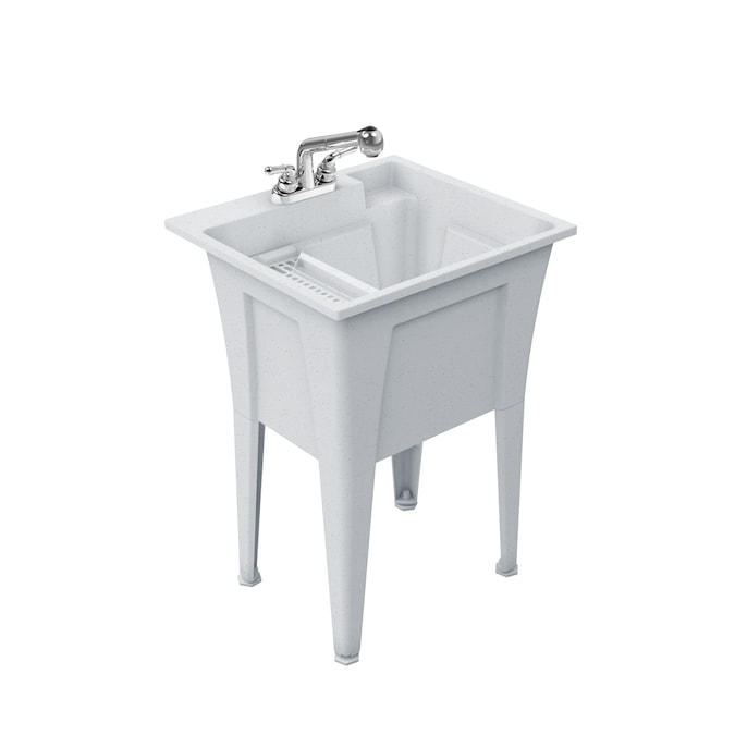 RuggedTub 24.25-in x 22-in 1-Basin White with Gray Speckles Freestanding Utility Tub with Drain and Faucet - Image 3