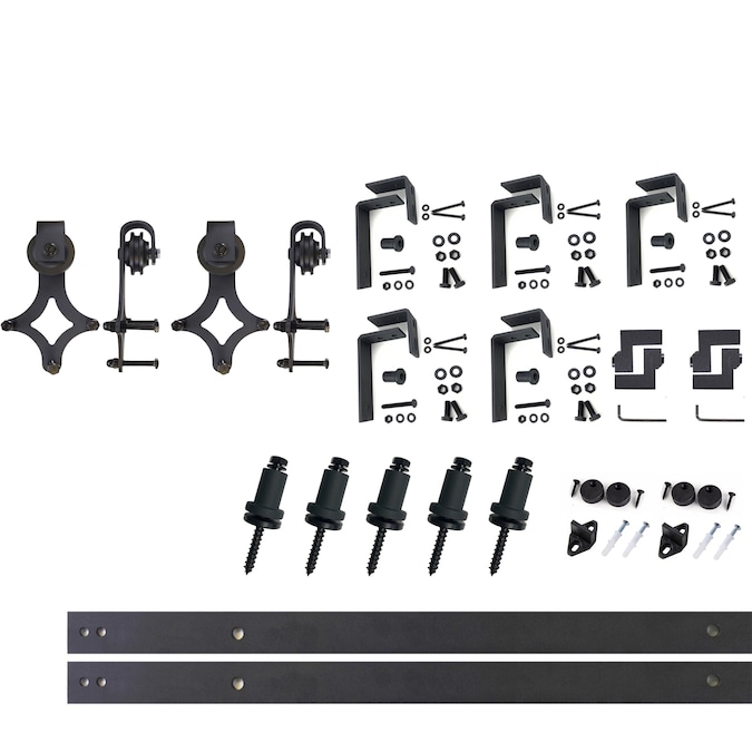 HOMACER 79-in Rustic Black Indoor Diamond Double Bypass Barn Door Hardware Kit