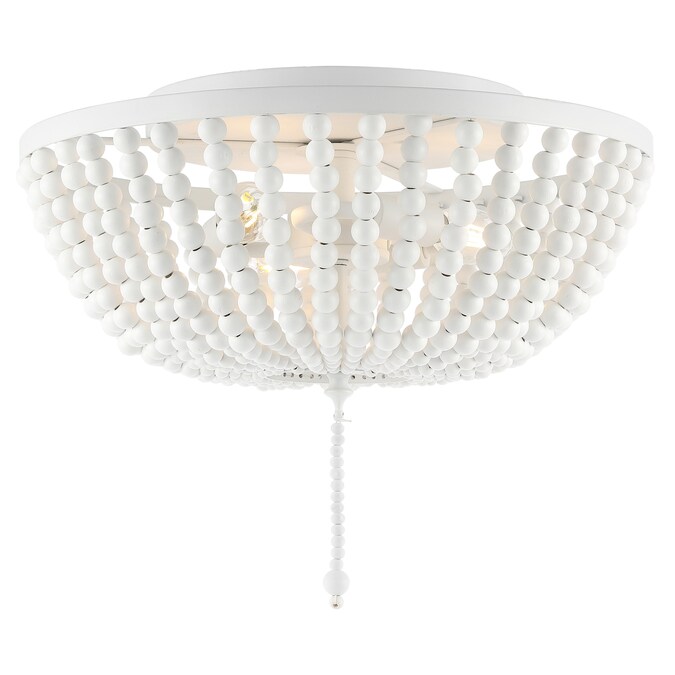 JONATHAN Y Allison Wood Beaded/Metal Shabby Chic Farmhouse 3-Light 15-in Antique White Led, Flush Mount Light - Image 3