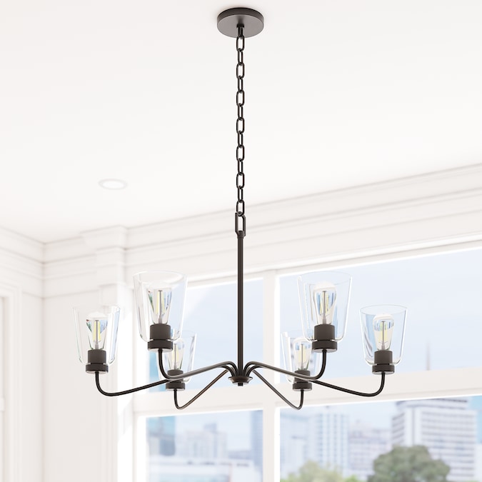 Project Source Traywick 6-Light Matte Black Transitional LED Dry rated Chandelier
