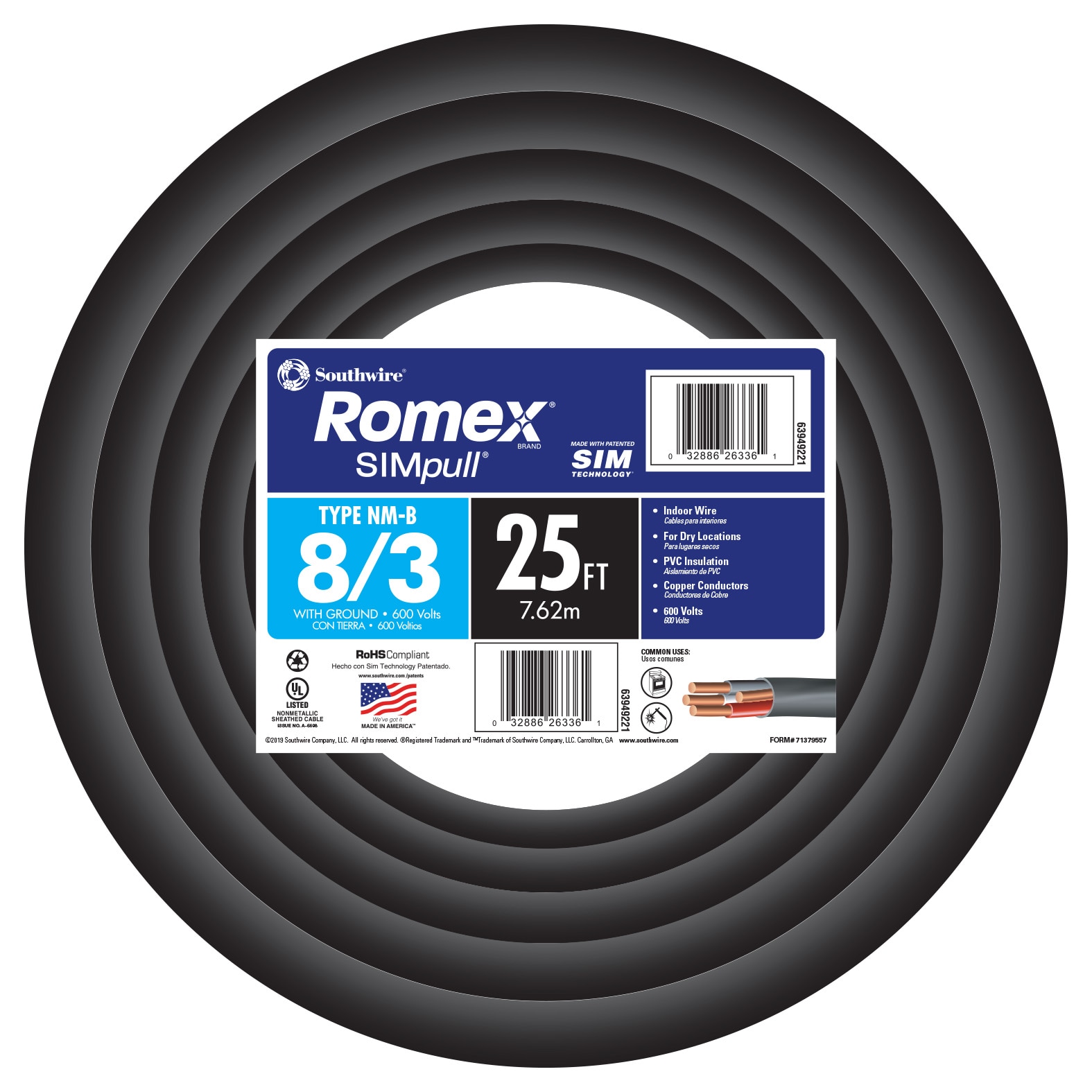 25-ft 8 / 3 / Romex SIMpull Stranded Indoor CU NM-B W/G Individual pack ( By-the-roll )