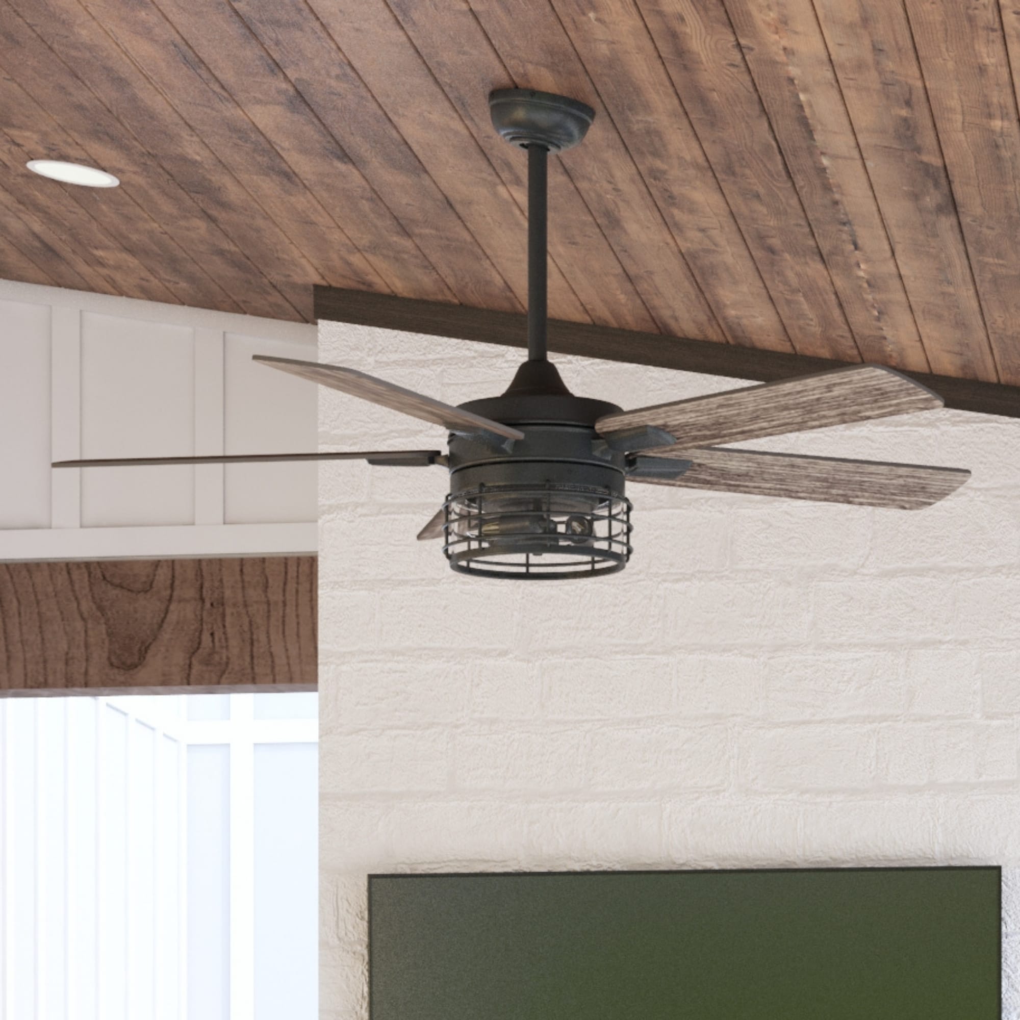 Lindholm 52-in Outdoor Matte Black with Mocha/Espresso Blades Ceiling Fan With Light - Remote Included ( 5 -Blade )