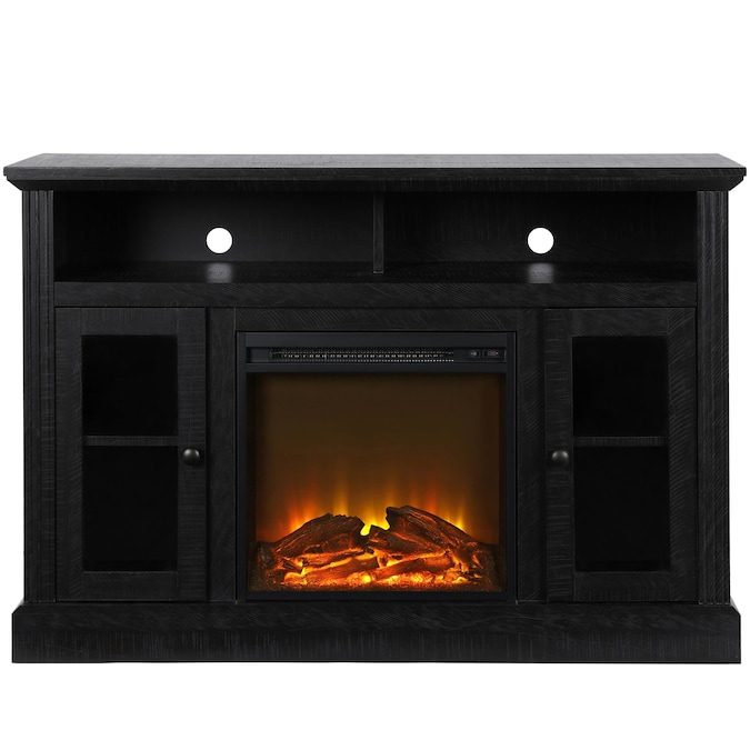 Ameriwood Home 47.24-in W Black Oak TV Stand with Fan-forced Flat Wall Electric Fireplace