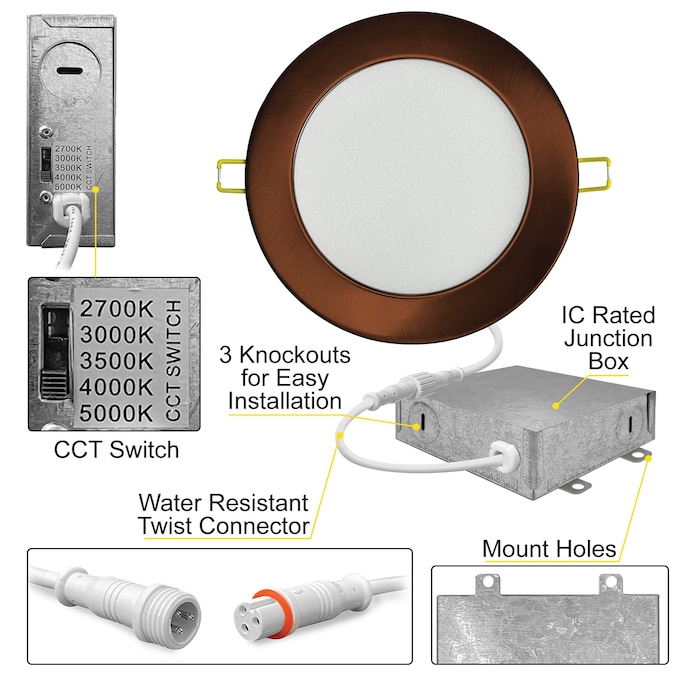 NUWATT Ultra Slim Airtight IC Bronze 4-in 630-Lumen Switchable Round Dimmable LED Canless Recessed Downlight (12-Pack) - Image 4