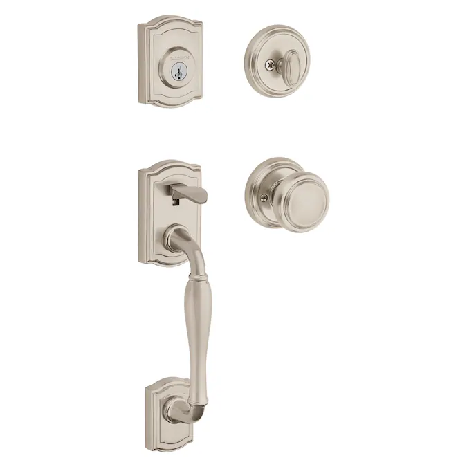 Baldwin Prestige Series Wesley Satin Nickel Single-Cylinder Deadbolt Keyed Entry Door Handleset Knob Smartkey