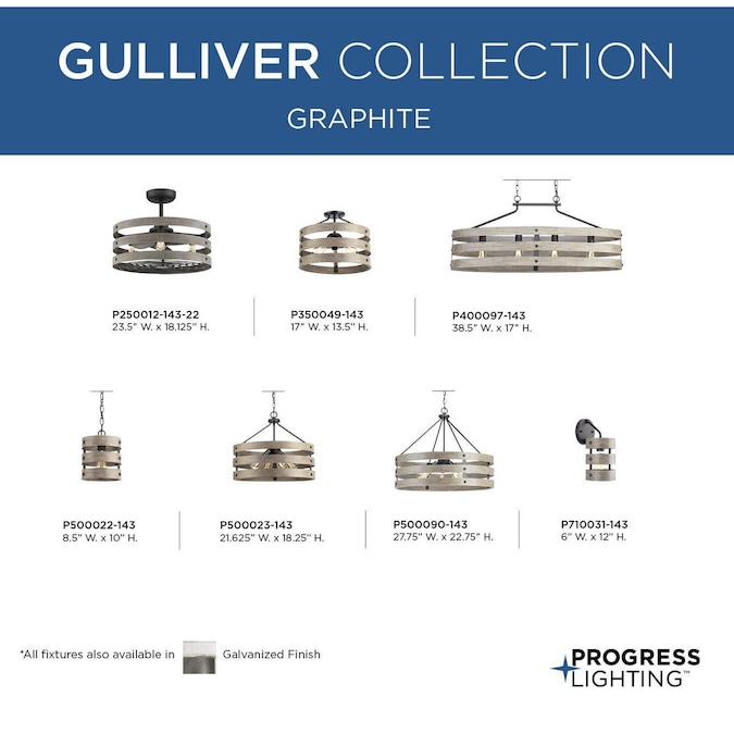 Progress Lighting Gulliver 3-Light 17-in Black Semi Flush Mount Light - Image 13
