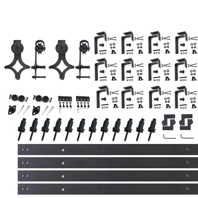 HOMACER 180-in Rustic Black Indoor Diamond Double Bypass Barn Door Hardware Kit