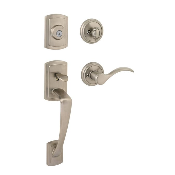 Baldwin Prestige Series Nautica Satin Nickel Single-Cylinder Deadbolt Keyed Entry Door Handleset with Tobin Lever and Smartkey